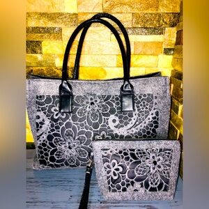 BEAUTIFUL GREY FLORAL  BAG SET🔥